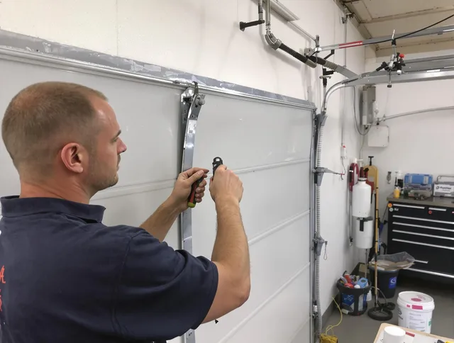 Before and after garage door dent repair by East Windsor Garage Door Repair in East Windsor