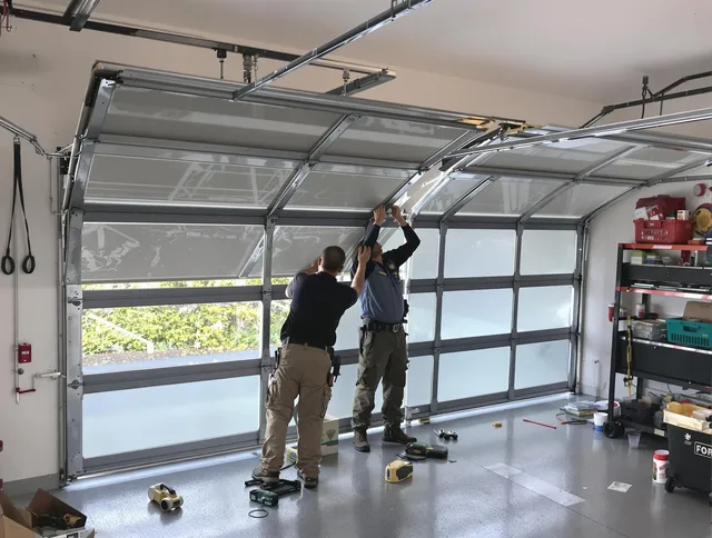 East Windsor Garage Door Repair expert performing precise panel replacement on East Windsor garage door